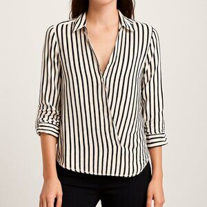 F&F Black & White Striped Draped Front Top‎